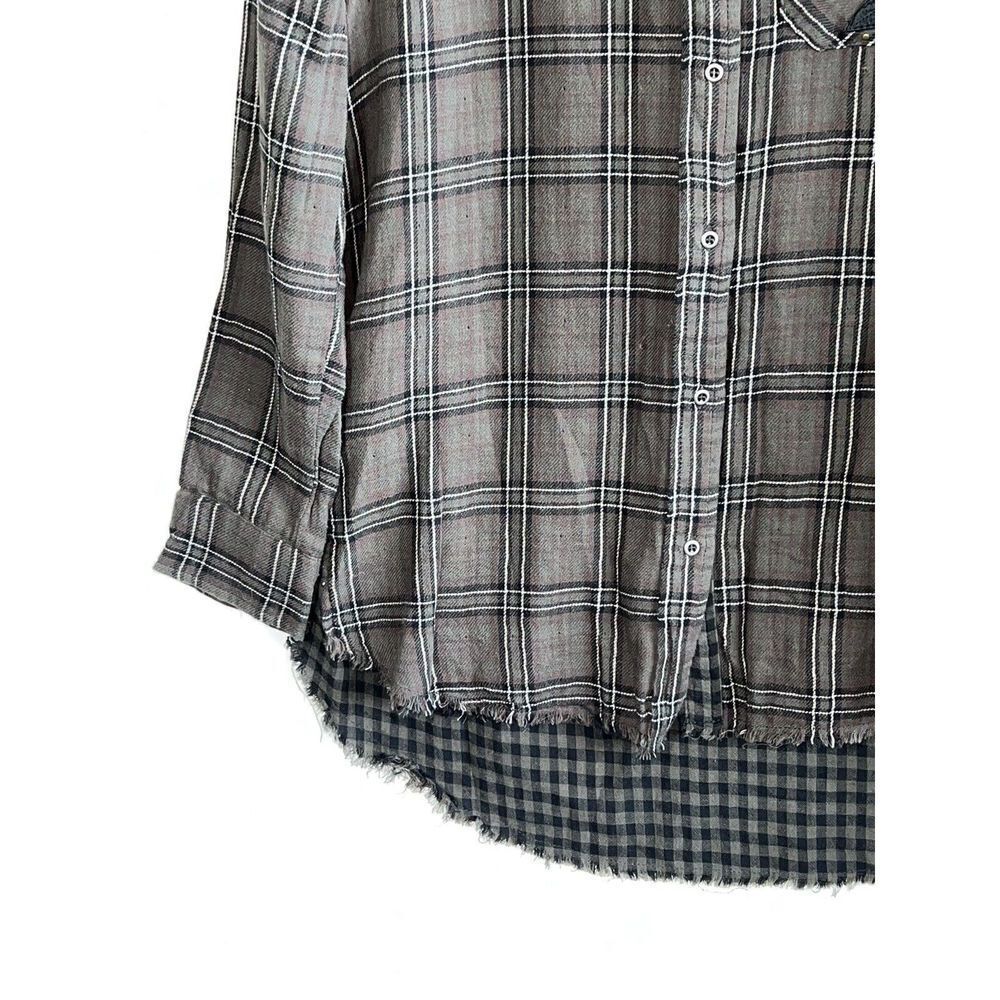 Democracy Plaid Button Down Too Women Small Green  Long Sleeve Embroidery Pocket - Picture 5 of 10